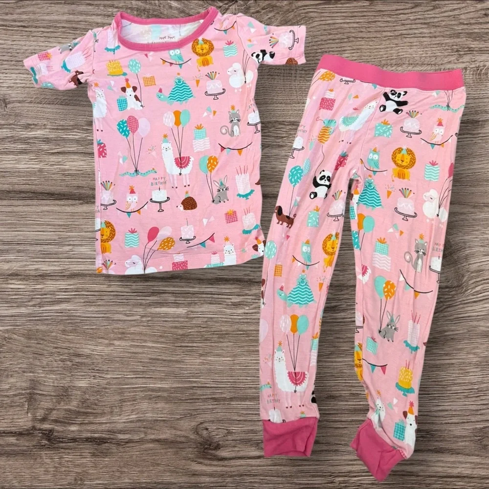 Pink Kids Pajamas with Animal Print - Picture 1 of 3